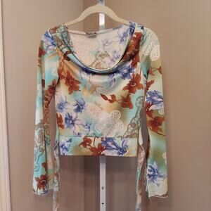 Rave Floral Bell Sleeve Top Fairy Pastel Size Medium